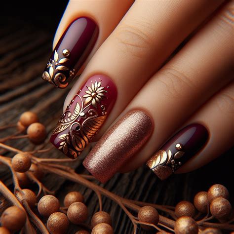 10 Gorgeous Burgundy and Gold Nails to Try in 2025 - The Nails Nation