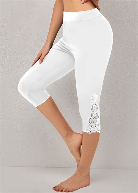 White Elastic Waist High Waisted Capri Leggings | Rosewe.com - USD $27.98
