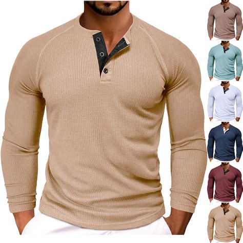 DODADAWANJ Mens Waffle Shirts Casual Button Up Crewneck Shirt Solid ...