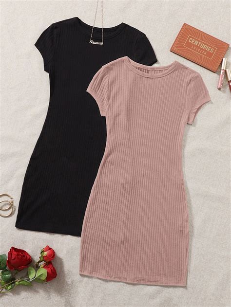 2 Pack Rib-knit Dress | Ribbed knit dress, Cute dress outfits, Easy ...