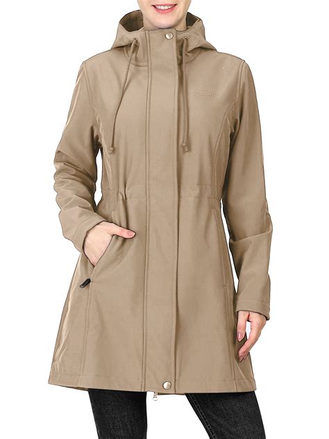 33,000ft Women's Softshell Long Jacket with Hood Fleece Lined Windproof ...