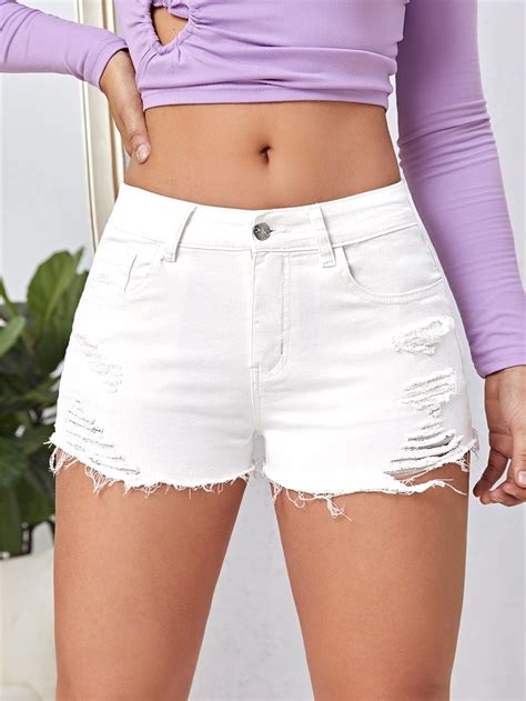 SHEIN Brasil | White denim shorts, Ripped denim, Denim women