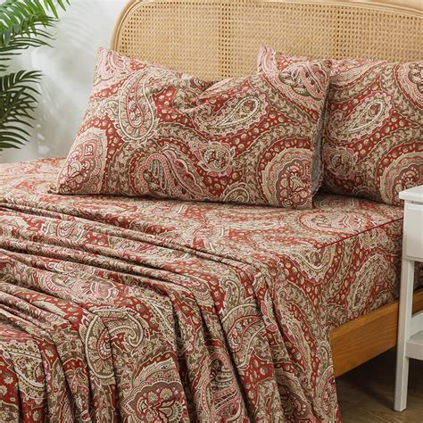 Amazon.com: Zusbest Queen Size Bed Sheet Set - 100% Cotton Burgundy Red ...