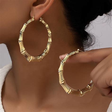 Yomhary 2.5 in Gold 90s Large Bamboo Hoop Earrings for Women - Walmart.com