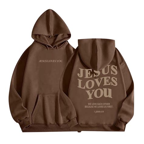 Teen Hoodies Jesus Loves You Sweatshirt Letter Print Hoodies Long ...