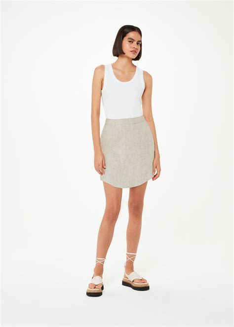 Oatmeal Curved Hem Linen Skirt | WHISTLES | Whistles UK
