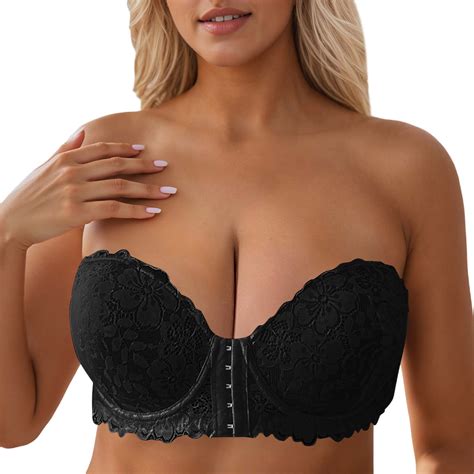 TYGHBN Women's Strapless Large Size Lace Front Closure Bra for Everyday ...