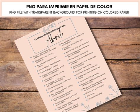 Printable Affirmation Checklist for April in Spanish, Motivational ...