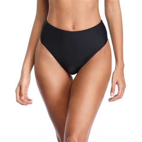 RELLECIGA Women's High Cut, High Waisted, Cheeky Bikini Bottom in Black ...