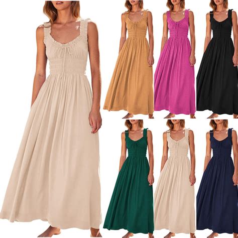 Summer Dresses for Women 2024 Smocked A Line Maxi Dress Sleeveless High ...