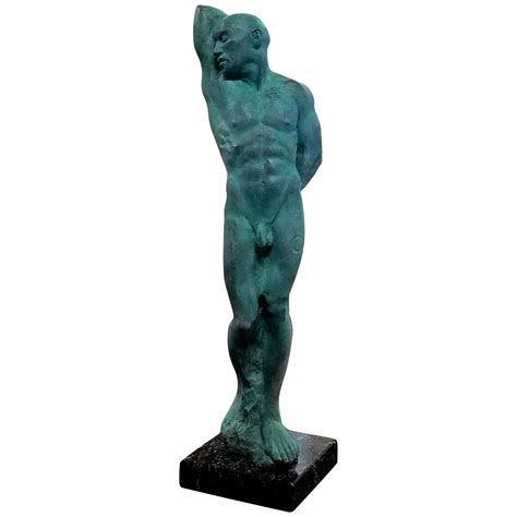 Weathered Lifesize Cast Cement Statue of Male Nude after Michelangelo's David at 1stDibs