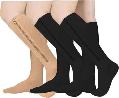 Amazon.com: Athbavib 3 Pairs Zipper Compression Socks, 15-20 mmHg ...