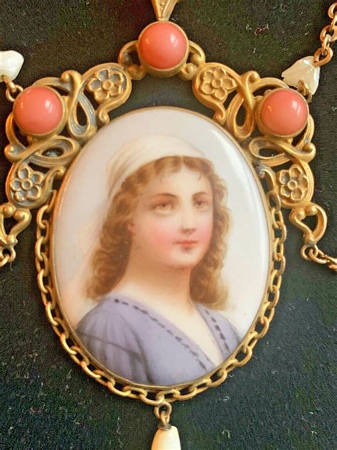 Antique Art Nouveau Painted Portrait Of Ruth Pendant … - Gem