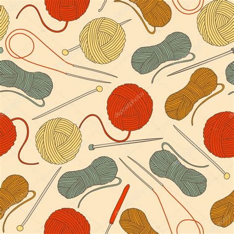 Seamless background with balls of yarn and knitting needles. Needlework wallpaper Stock ...