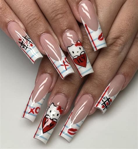 Pin by Michi~M💜 👑 🪽 on Nails 💅 | Valentines nails, Hello kitty nails ...