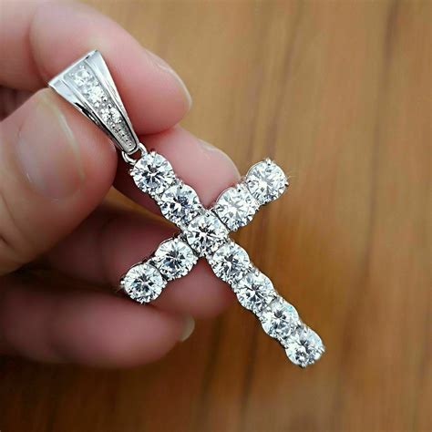 1.00 Ct Diamond Cross Pendant Necklace for Women's 14K White Gold ...