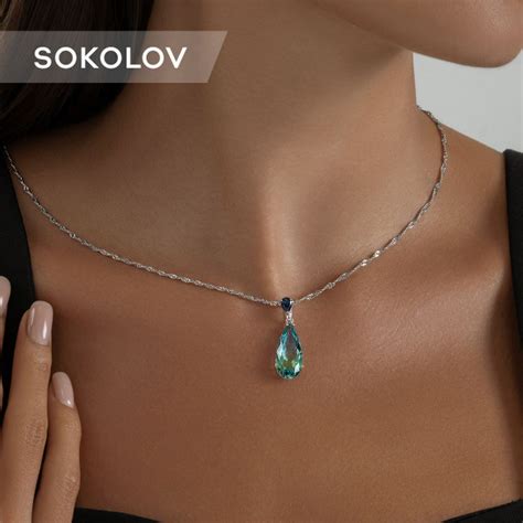 Подвеска серебряная 925 пробы на шею женская, кулон капелька с камнями ...