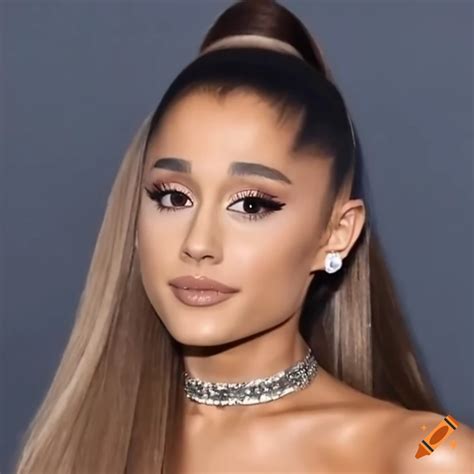 Ariana Grande with a high slick ponytail and glossy lipstick on Craiyon