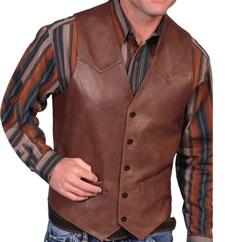 hopeusnice Men's Western Cowboy Style Genuine Leather Vests Retro ...