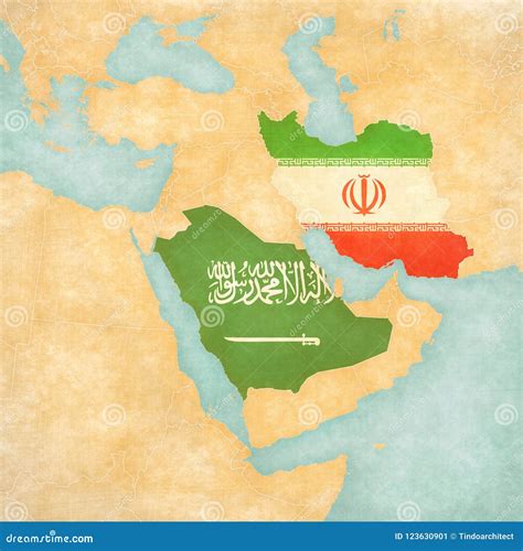 Map of Middle East - Saudi Arabia and Iran Stock Illustration - Illustration of grunge, vintage ...