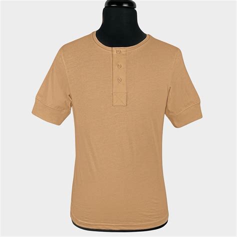 Tan Henley Short Sleeve T-Shirt - Real Hoxton