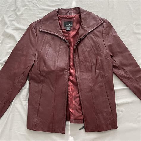 East 5th Red / Burgundy Genuine Leather Jacket, Size... - Depop