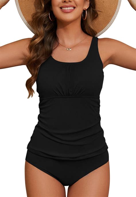 Zando Tankini Swimsuits for Women 2024 Ribbed Ruched Bathing Suit ...