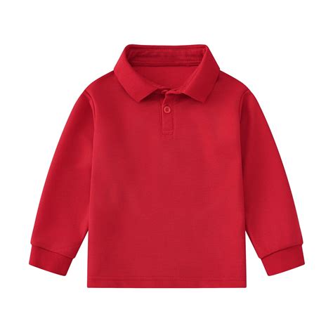 Boys Polo Shirts Long Sleeve Shirt Red Collar Shirt Rugby Button Down ...
