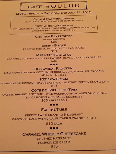 Menu at Café Boulud restaurant, New York City, 100 E 63rd St