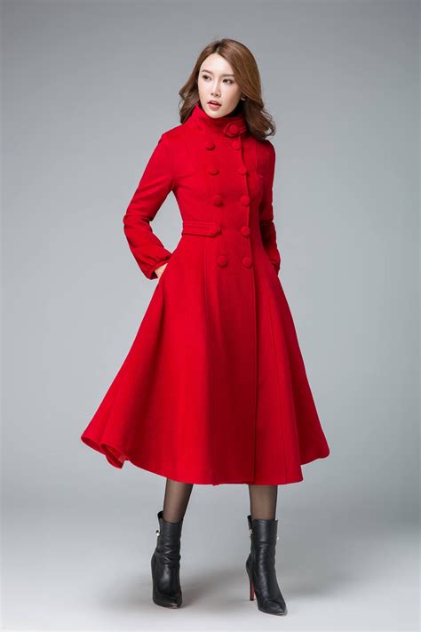 Red Coat Wool Coat Winter Coat Warm Coat Fit and Flare - Etsy UK
