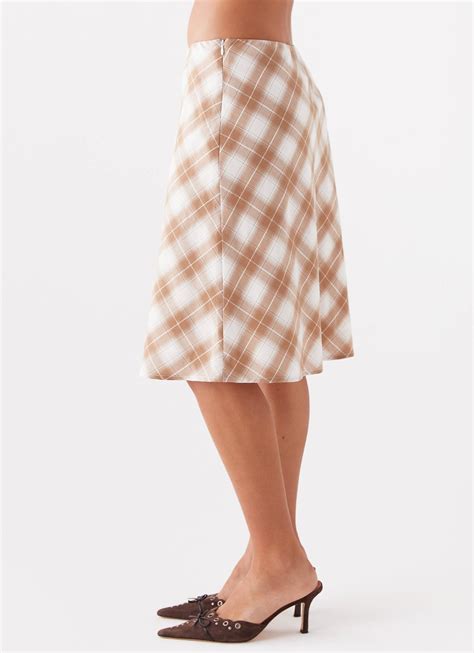 Andie Midi Skirt - Brown/White Plaid – Peppermayo