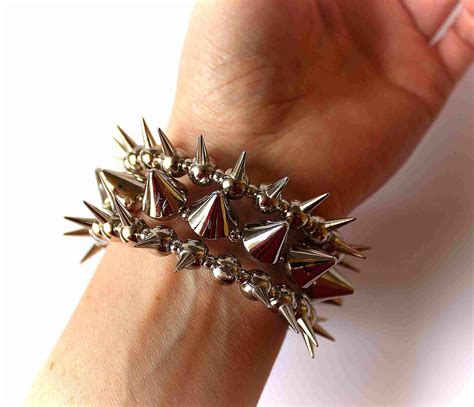 Silver Spike Bracelet, Punk Rock Bracelet, Unisex Gothic Jewelry, Stud ...