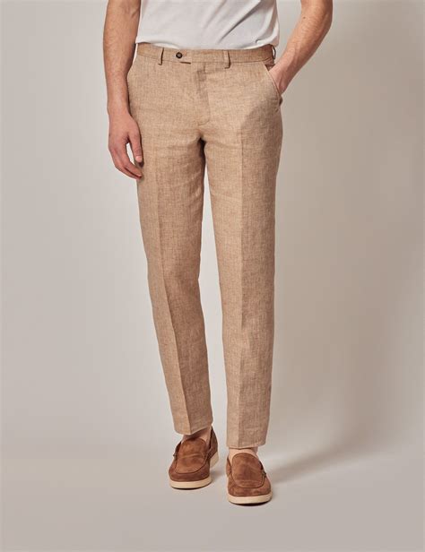 Men's Beige Herringbone Tailored Linen Italian Hemmed Pants – 1913 ...