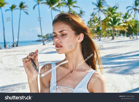 Women White Swimsuit Hair Tropics Journey Stock Photo 1408412804 ...