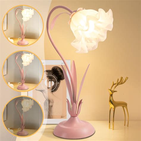 Flower Table Lamp Pink Vintage Desk Lamps,Bedside Lamp with 3 Colors ...