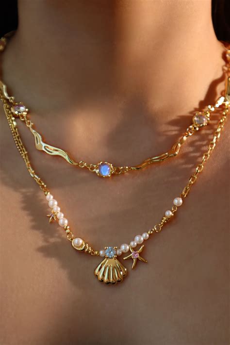 18K Real Gold Plated Sea Shell Pearls Necklace | Wave necklace, Jewelry ...