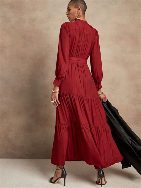 Satin Tiered Maxi Dress | Banana Republic