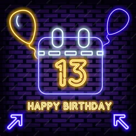 13 años de edad feliz cumpleaños 13th neon sign vector que brilla ...