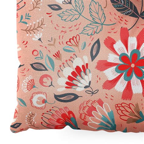 Folk Floral Pink Floor Pillow Square Pimlada Phuapradit