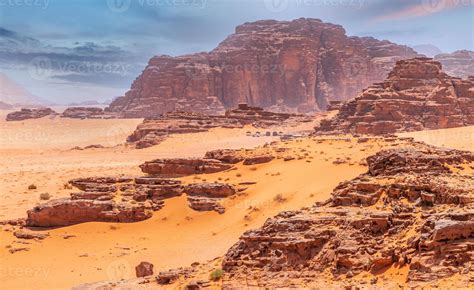 Red sands, mountains and marthian landscape of Wadi Rum desert, Jordan ...