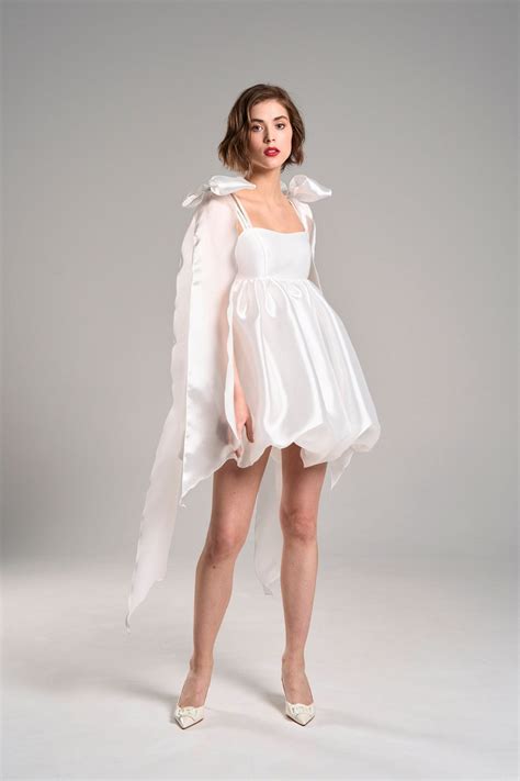 Simple Short Wedding Dress With Bow Ribbon – TANYA BRIDAL