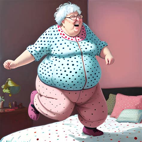 fat grandma, jumping on bed, polkadots, muted colors, Oil Painting ...