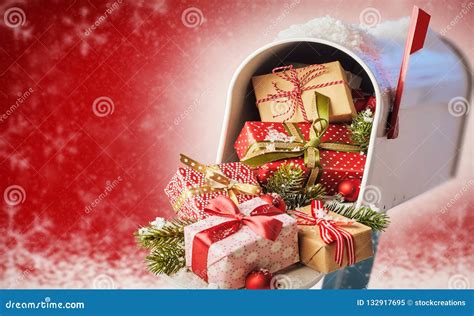 Mailbox Full of Christmas Presents on Red Stock Image - Image of ...