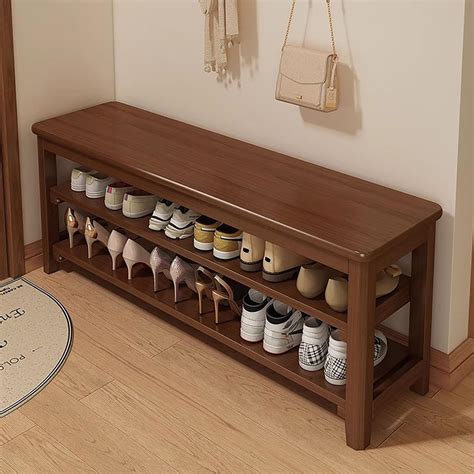 2 Tier Solid Wood Shoe Bench with Storage Multifunctional Entryway ...