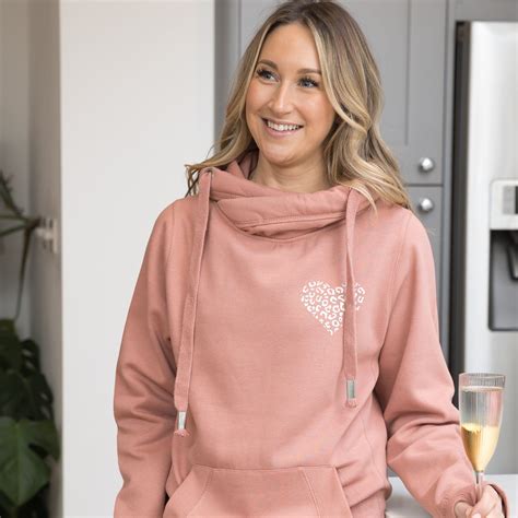 Leopard Cowl Neck Hoodie - Pink Cowl Neck Hoodie - Cowl neck Sweater ...