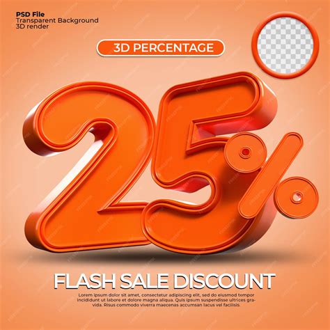 Premium PSD | 3d render number 25 percentage orange color for sale discount