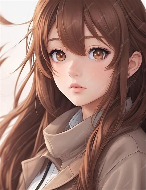 Premium AI Image | a beautiful anime girl with brown long hair