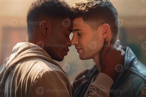 Two young mixed-race gay guys hugging, gay couple. 24033155 Stock Photo ...