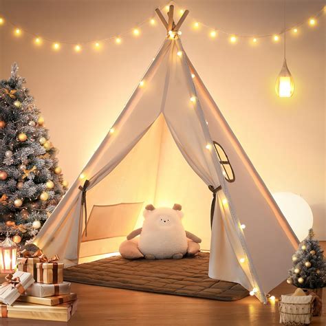 Amazon.com: besrey Kids Tent, Teepee Play Tent with Lights and Padded ...