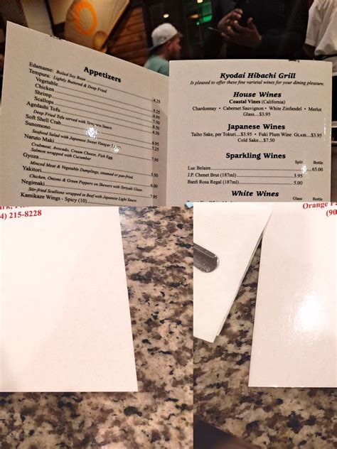 Menu at Kyodai Sushi Rock restaurant, Orange Park